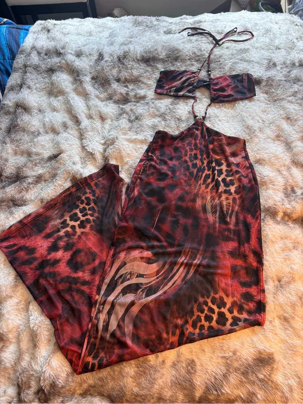 Windsor  Animal-Print Halter Maxi cutout dress